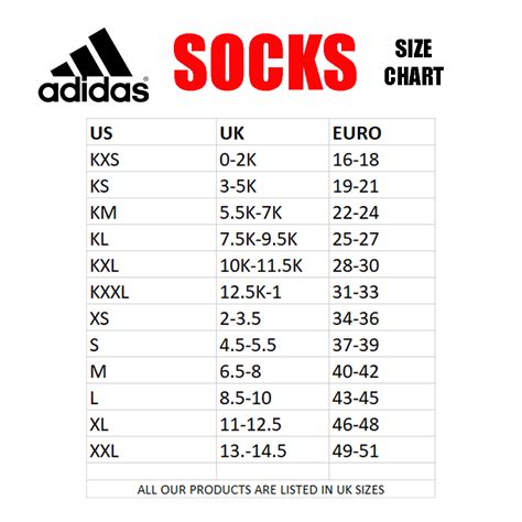 adidas sock size chart